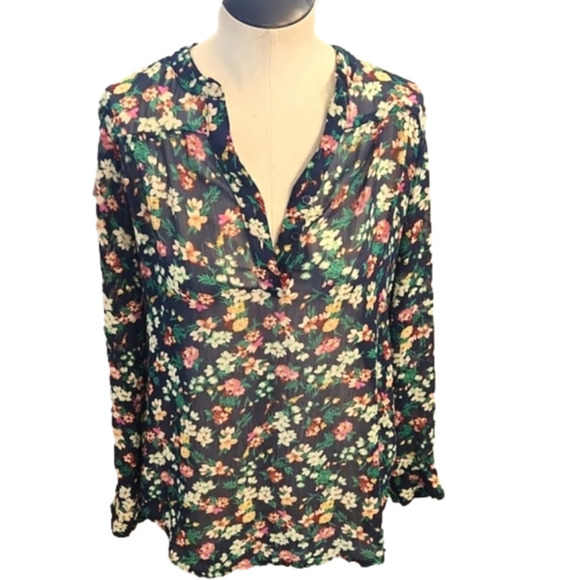 Womens Mossimo navy floral sheer long sleeve top size Small. - Picture 8 of 16